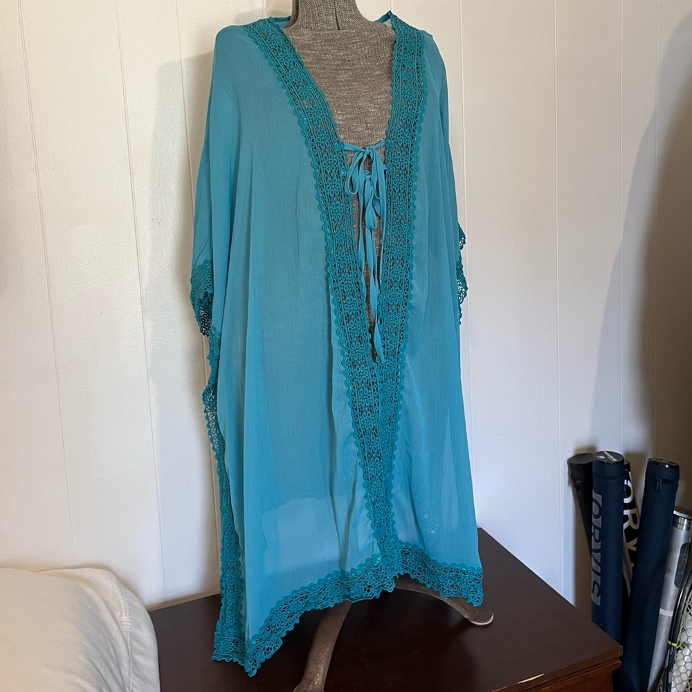 Cupshe Women's Teal Swim Cover-Up One Size Rayon
